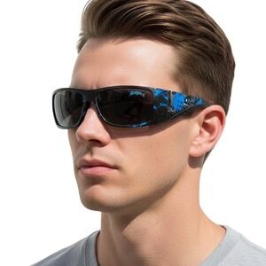 Mongoose Sport‎ Sunglasses Black Blue Wrap Around Cycling Fishing Baseball UV